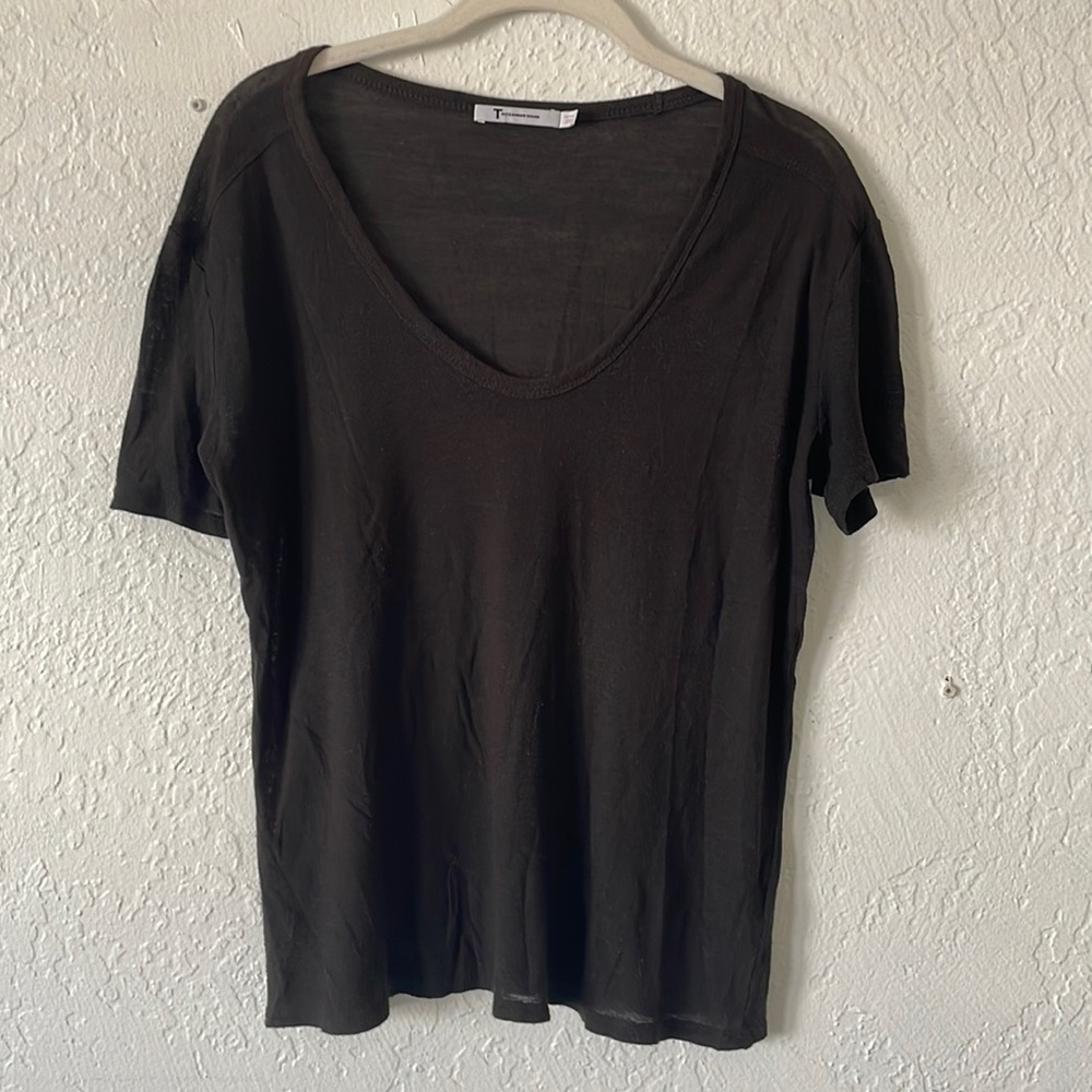 T Alexander Wang Dark Grey/ Blue Scoop Neck T-shirt, Size S